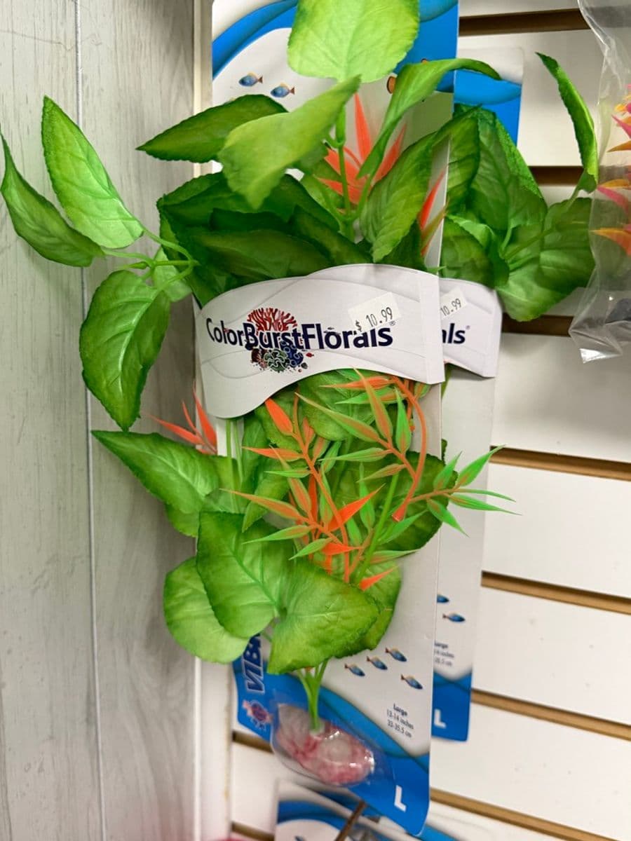 ColorBurst Florals artificial aquarium plant – Large (12–14 inches), green/orange leaf mix at Sea Cave Inc.