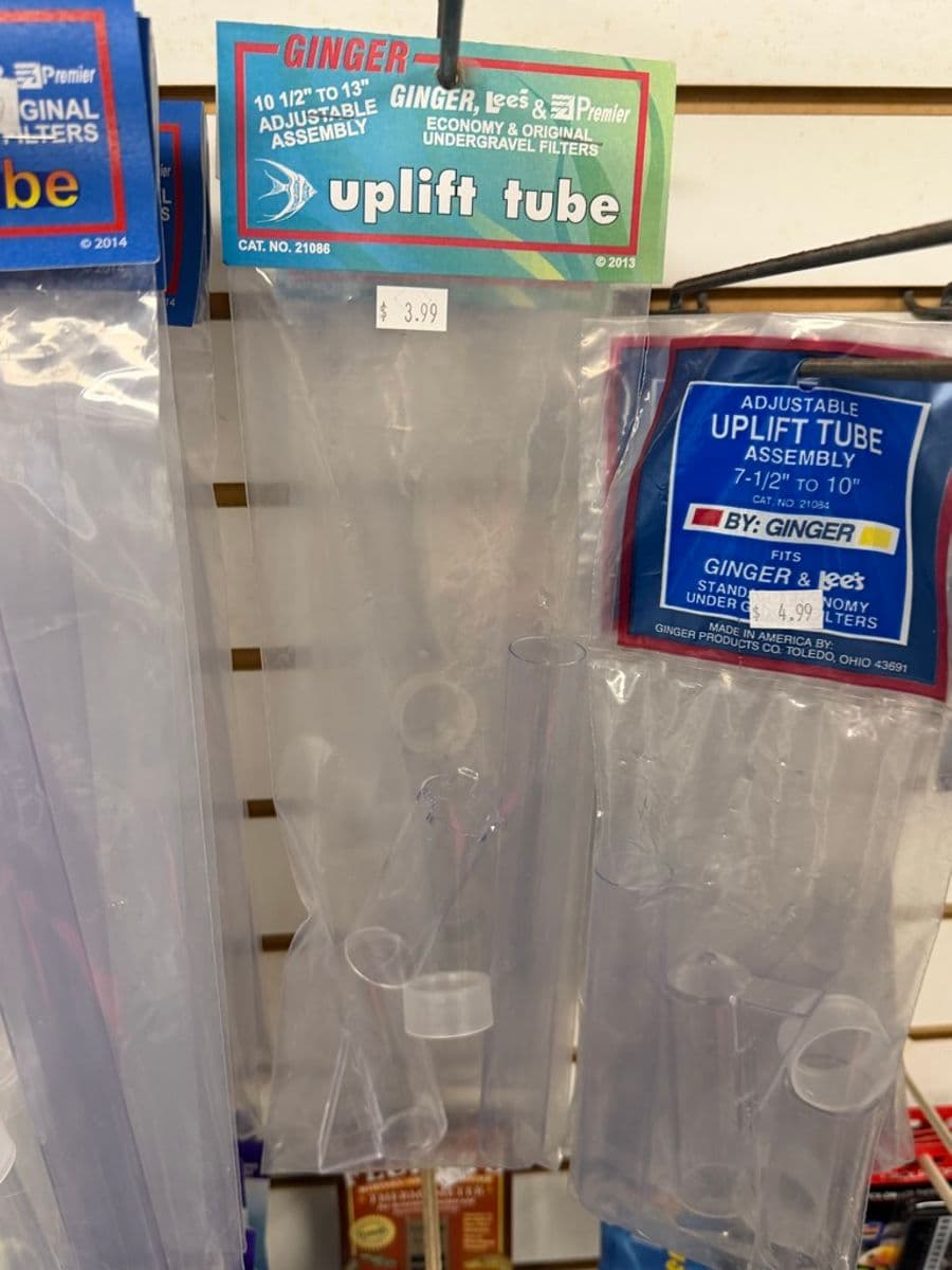 Ginger Adjustable Uplift Tube Assemblies for undergravel filters (10.5"–13" and 7.5"–10" variants, Cat. No. 21086 and 21034) at Sea Cave Inc.