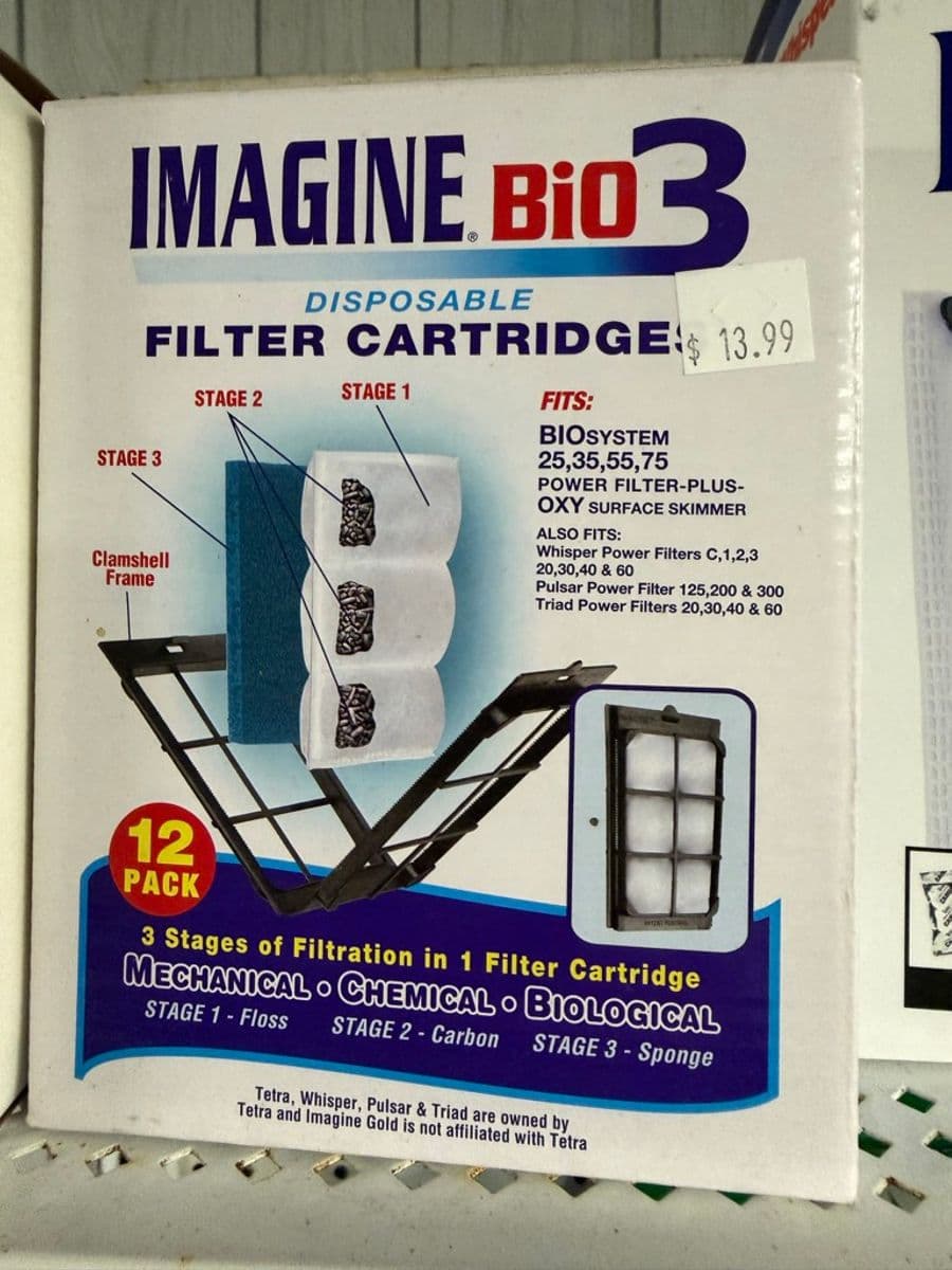 Imagine Bio3 Disposable Filter Cartridges 12-pack (3-stage: floss/carbon/sponge) at Sea Cave Inc.