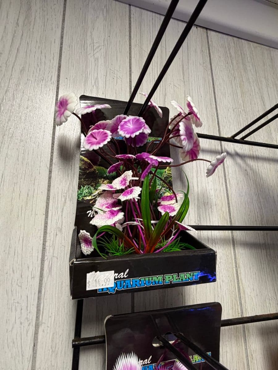 Artificial/Silk Aquarium Plant decoration (purple/white flowering style) at Sea Cave Inc.