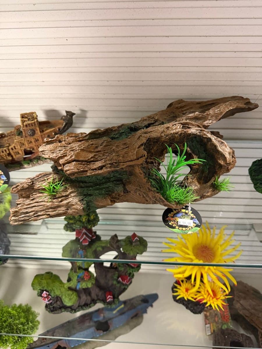 Resin Driftwood Log Decoration w/ Faux Plants at Sea Cave Inc.