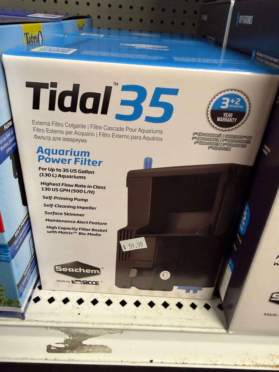 Seachem Tidal 35 Aquarium Power Filter (hang-on-back, up to 35 gal / 130 L, 130 GPH) at Sea Cave Inc.