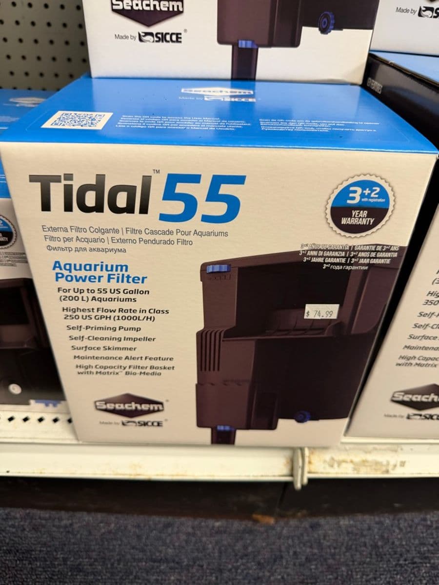 Seachem Tidal 55 Aquarium Power Filter (HOB, up to 55 gal / 200L, 250 GPH) at Sea Cave Inc.