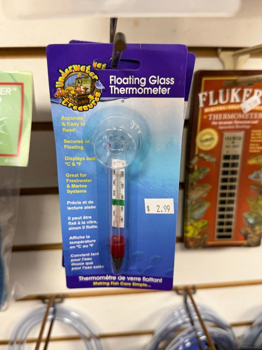 Underwater Treasures Floating Glass Thermometer (°C/°F, suction cup, freshwater & marine) at Sea Cave Inc.
